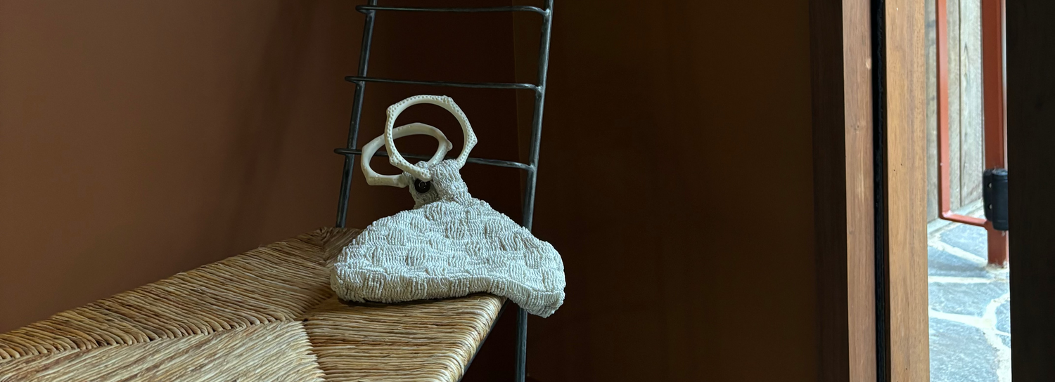 Beaded Bag sitting on chair