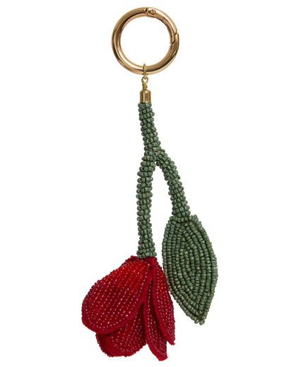 The Hold handcrafted beaded keychain in red, a sculptural bag accessory designed in Melbourne.