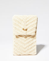 Straight-on studio shot of the Graceful Cascades mini bag, emphasising its minimalist silhouette and slim 3cm depth.