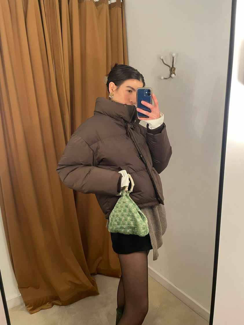 Intimate Exchange bag sage green styled with jacket, statement  handbag