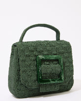 Side profile of the Uncovered Layers jade green bag, highlighting the structured woven layers and secure magnetic closure.