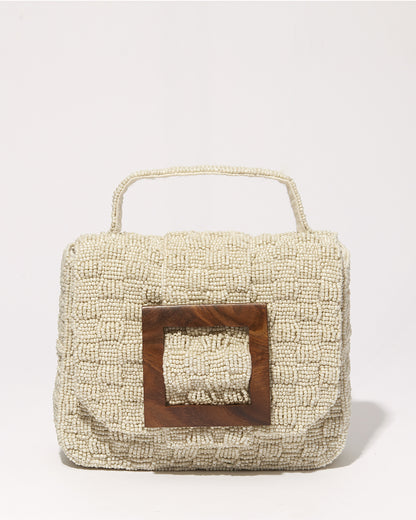Uncovered Layers in ivory handmade statement beaded handbag front view