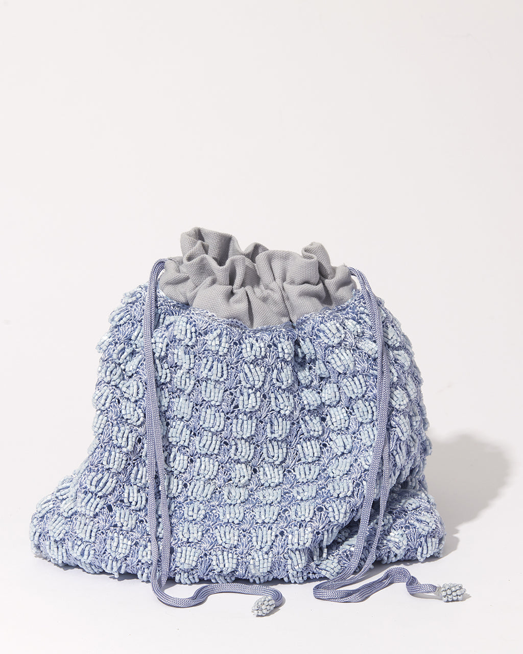 His Eyes beaded bag in blue, handmade beaded evening bag, front view