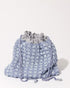 His Eyes beaded bag in blue, handmade beaded evening bag, front view
